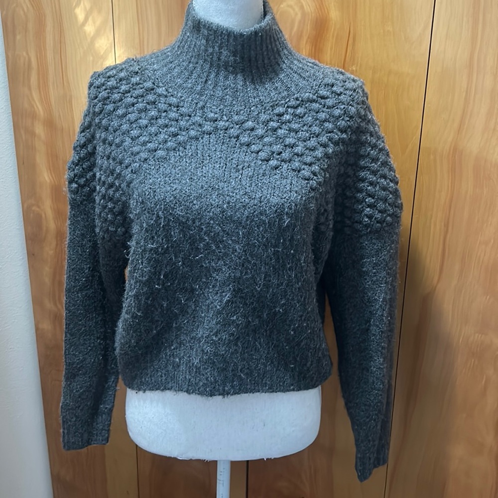 ✨✨Free People Grey Fuzzy Sweater Long Sleeve Turtleneck Cropped Bradley Pullover